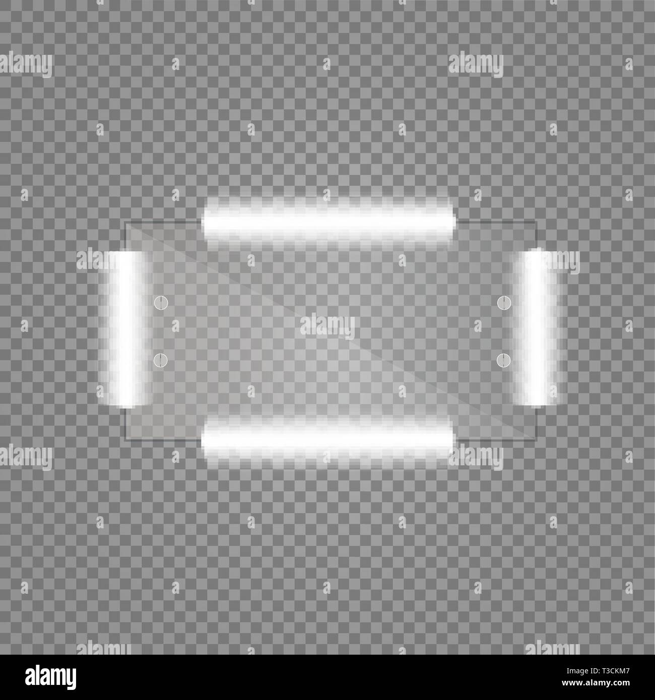 Makeup mirror isolated with lights neon. Vector illustration. Stock Vector
