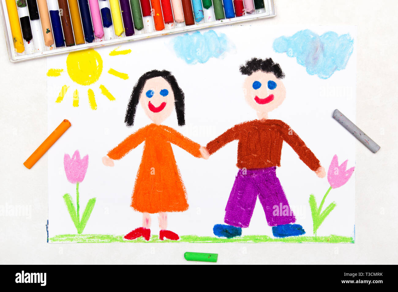 Colorful Drawing Smiling Boy And Girl Holding Hands Happy Couple Stock Photo Alamy Colorful Drawing Smiling Boy And Girl Holding Hands Happy Couple Stock Photo Alamy