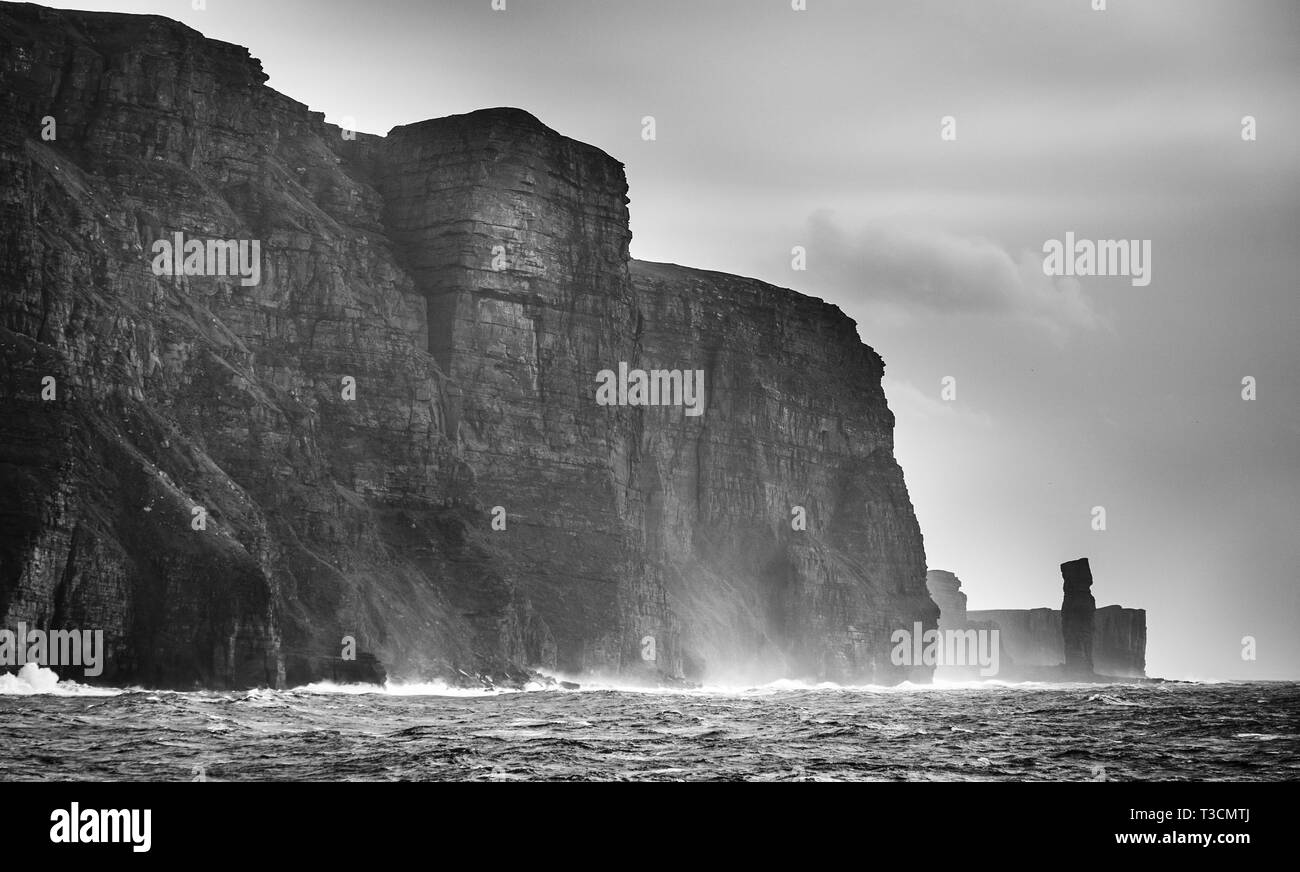 St John's Head and the Old Man of Hoy, Orkney Islands, Scotland Stock Photo