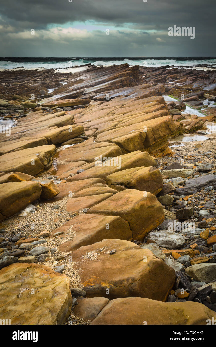 Rock formation at the Point of Buckquoy, near Birsay, Mainland, Orkney Islands. Stock Photo
