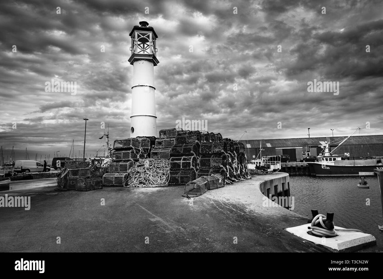 The harbour lighthouse at Kirkwall, Mainland, Orkney Islands. Stock Photo