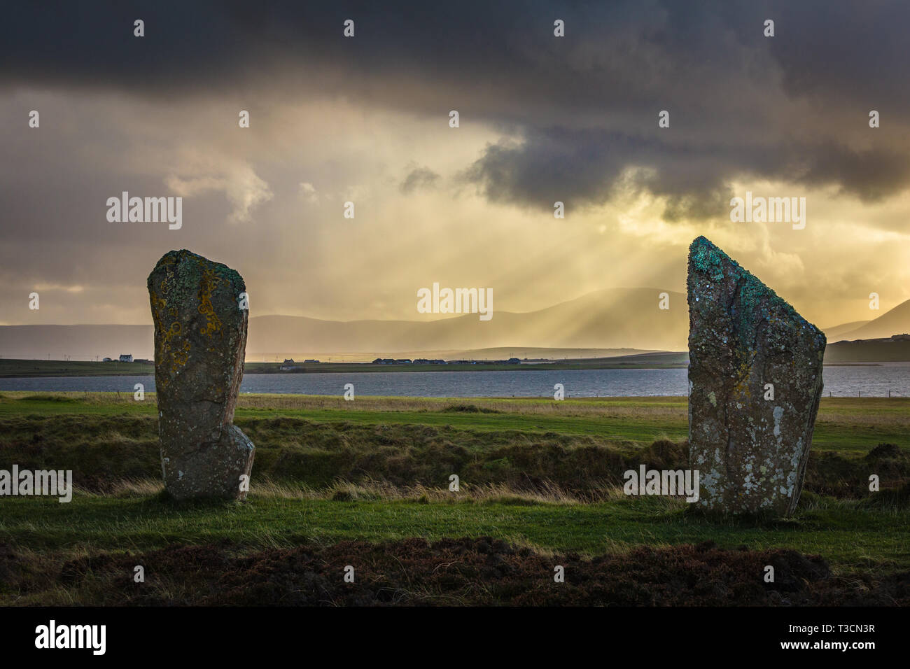 Ring of Brodgar and Loch of Harray, Mainland, Orkney Stock Photo