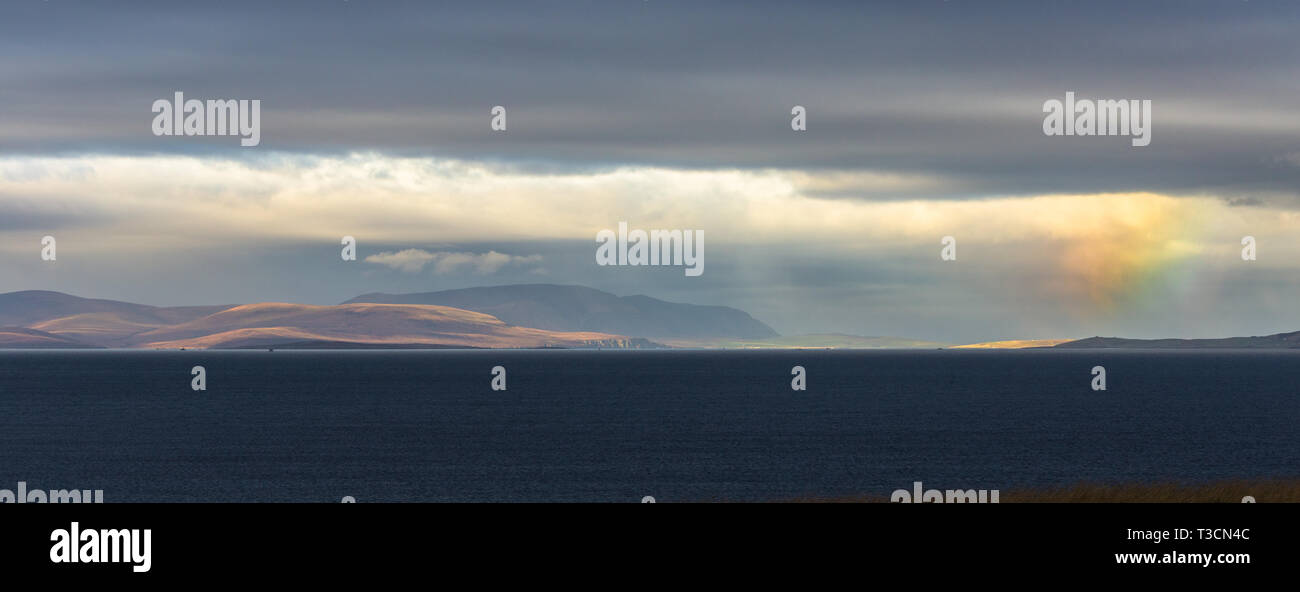 Dramatic weather over Scapa Flow and the island of Hoy, Orkney Islands. Stock Photo