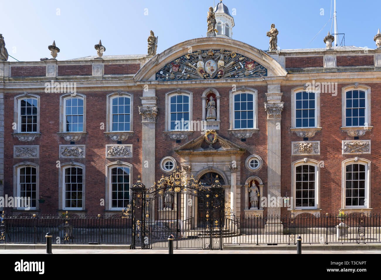 The front facade of Worcester Guildhall, a beautiful stone and brick Grade 1 listed building in the Georgian style dating back to 1721 Stock Photo