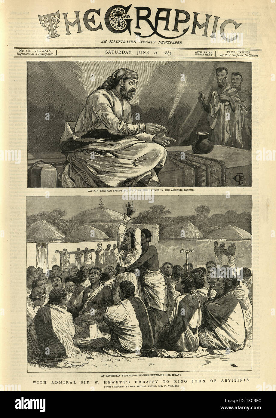 Antique Print 1884 ETHIOPIA King John of Abyssinia on his Throne
