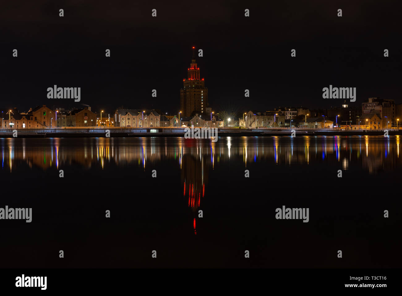 Red Light Riga night street lights in Riga, Latvia. lines from cars and bridges Stock ...