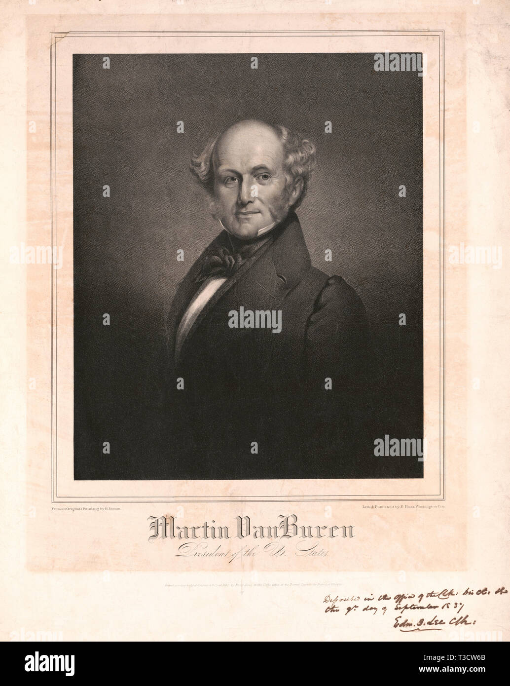 Martin Van Buren, President of the United States, Lithograph by Philip Haas from an Original Painting by H. Inman, 1837 Stock Photo
