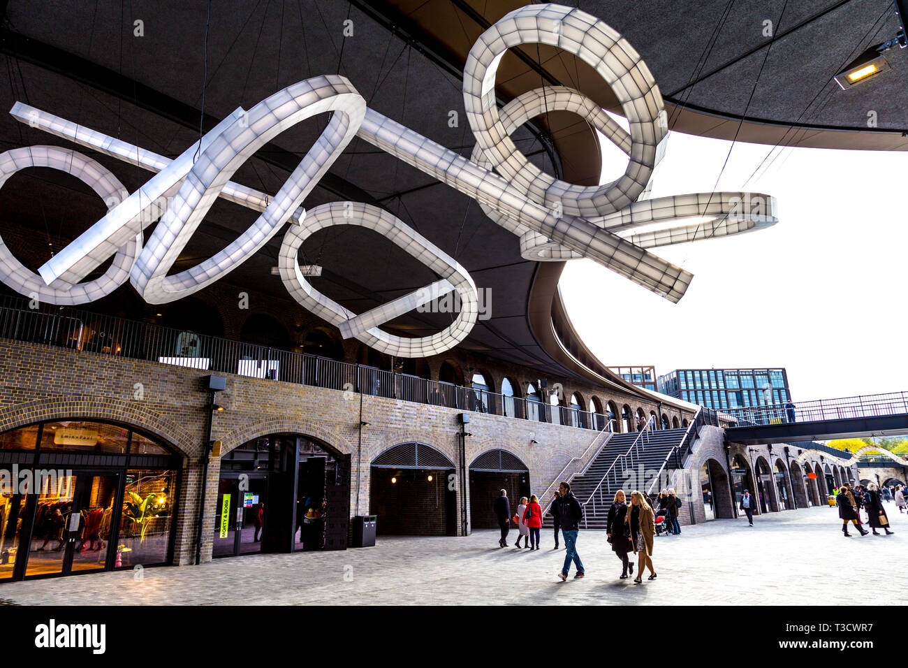 A giant suspended sculpture 'Space Frames' by Studio Mieke Meijerin in Coal Drops Yard, Kings Cross, London, UK Stock Photo