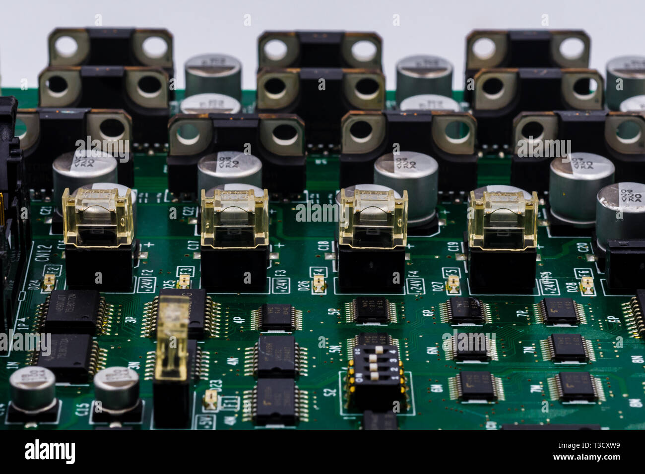 Computer mother board components showing close up of tiny parts in ...