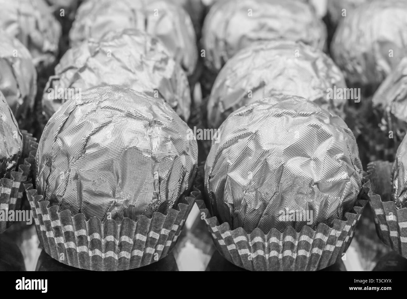 Close up of tin foil chocolate candy Stock Photo