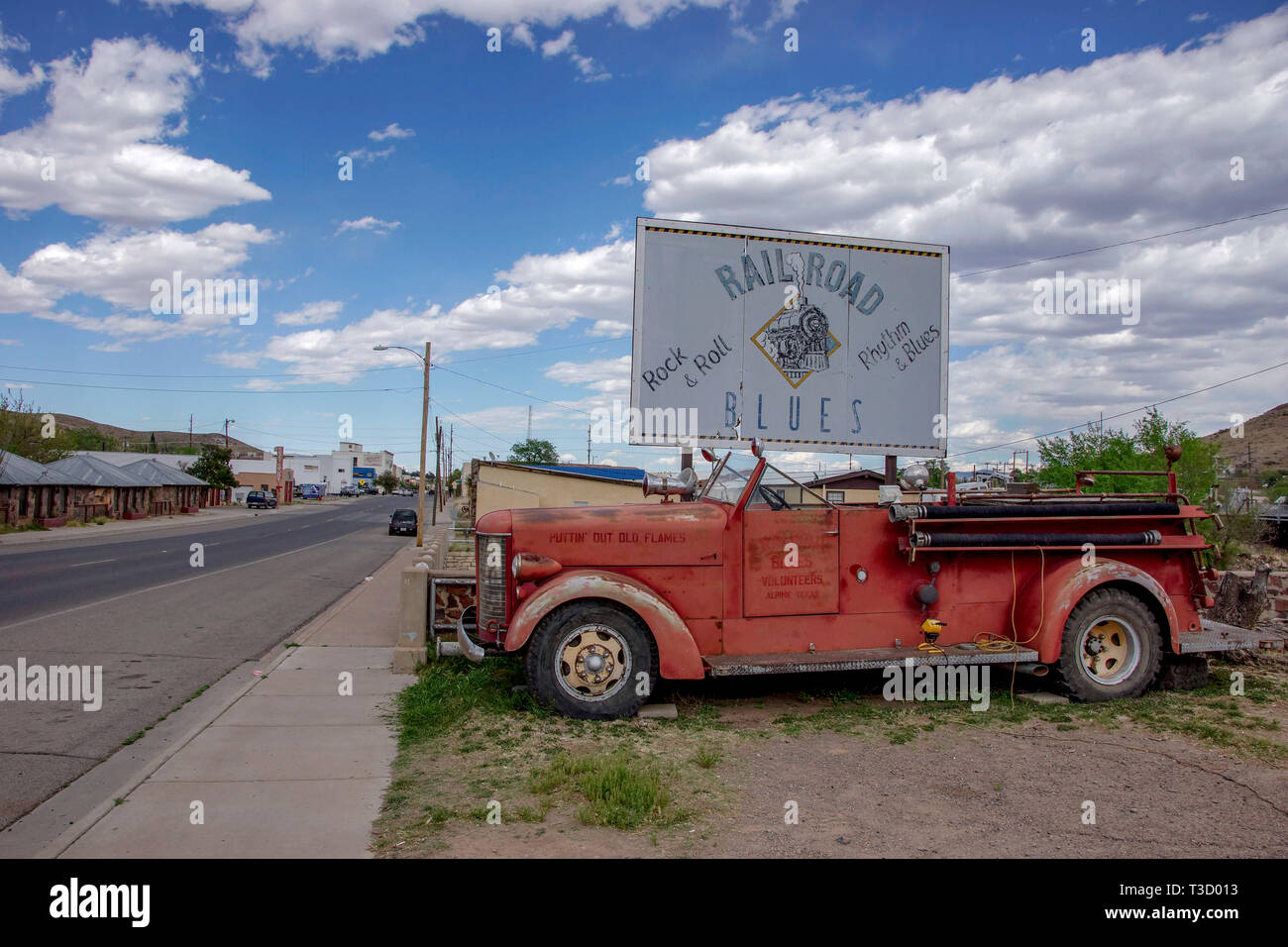Vintage fire trcuck on display in Alpine, Texas, as a tourist attraction. Stock Photo