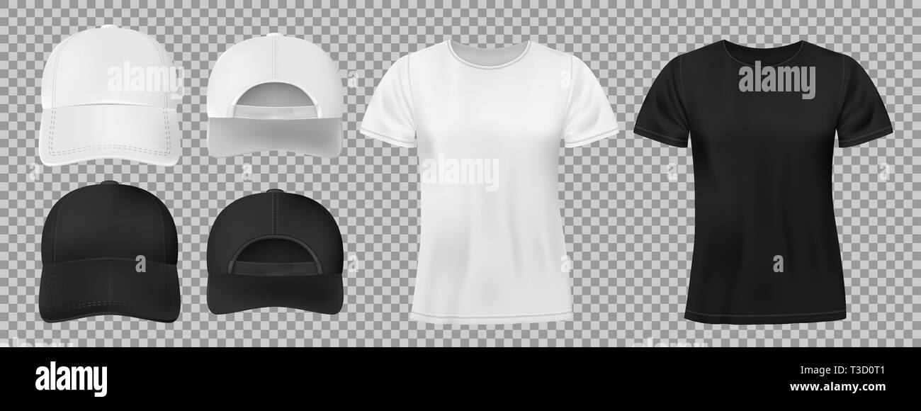 Set Of Sports Wear Template Black And White Baseball Cap And T