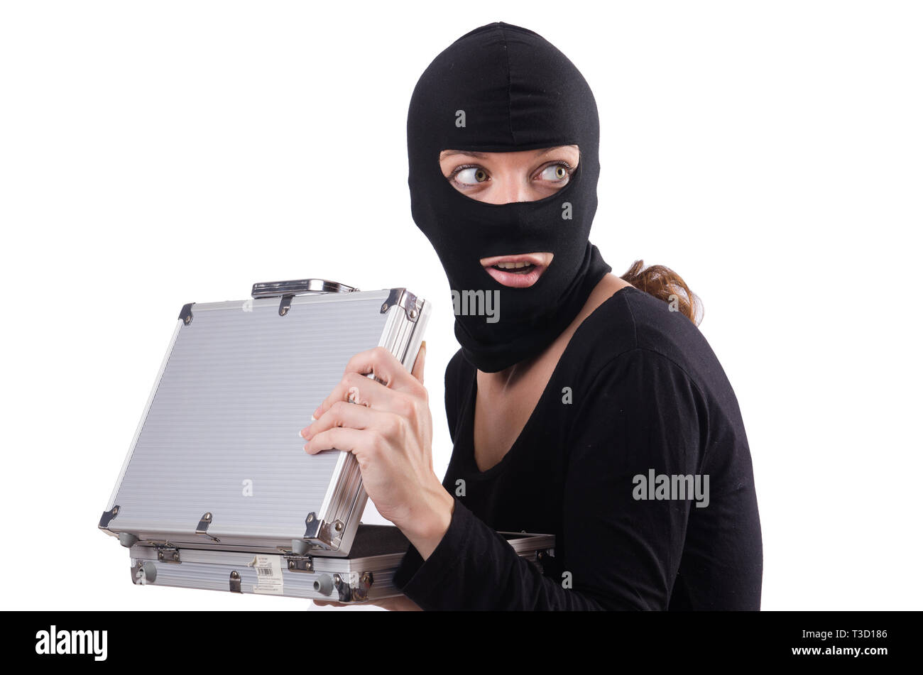 Woman wearing balaclava isolated on white Stock Photo Alamy