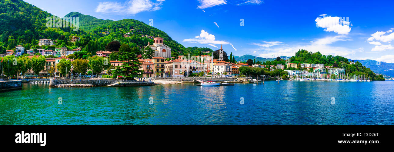 Beautiful Laveno Mombello village,Lake Maggiore,North Italy. Stock Photo