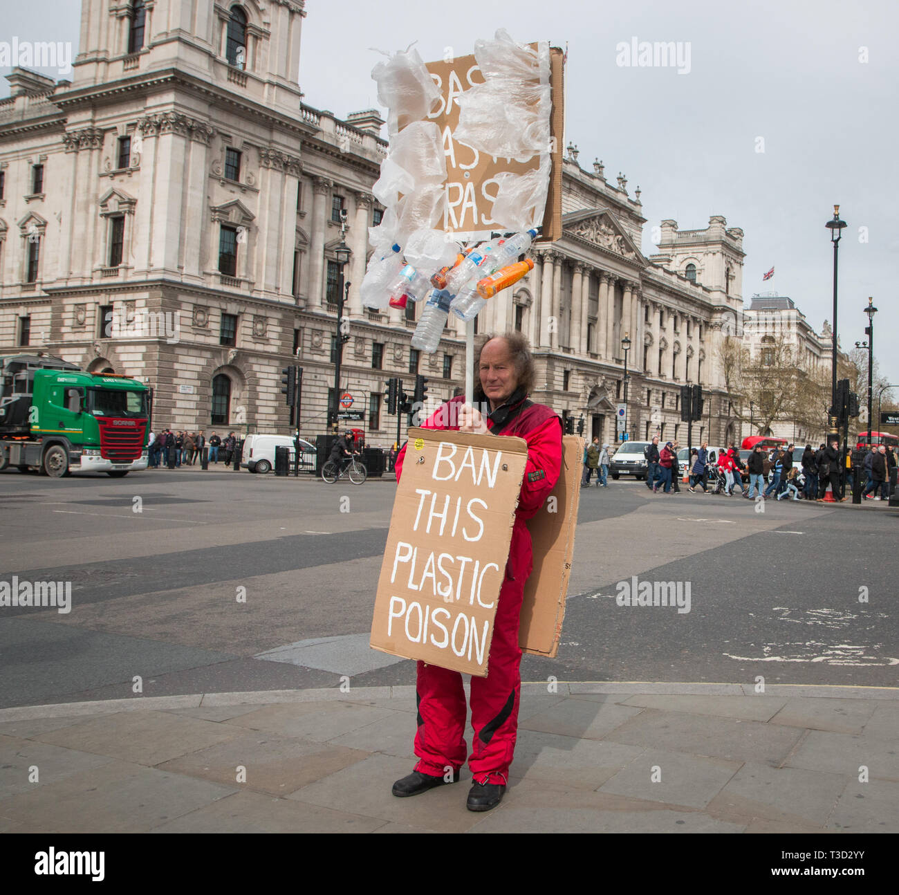 A man protesting against the use of plastic Stock Photo