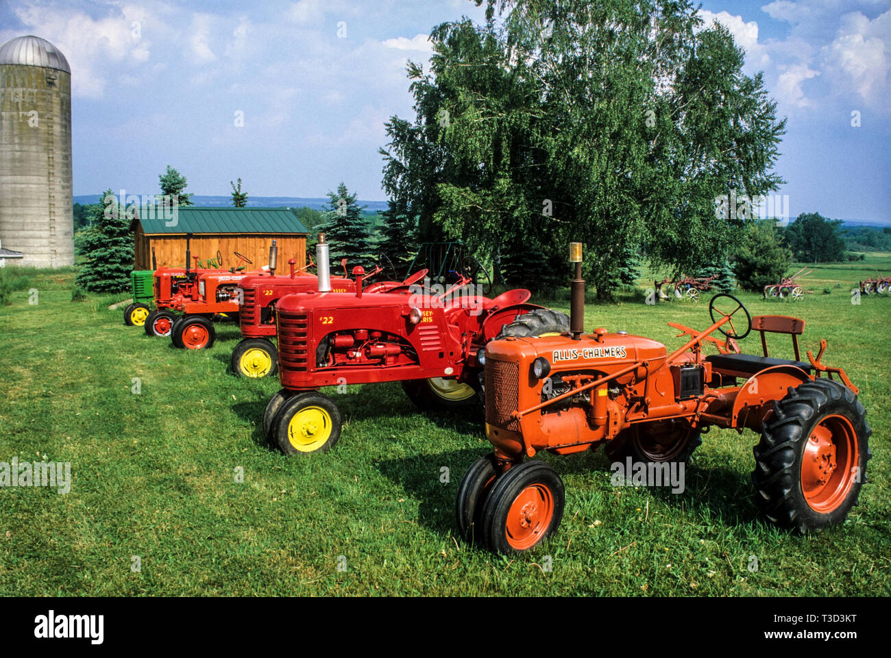 Vintage restored tractors, Chautauqua, New York, USA, US, vintage tractors spring, antique images farmland Stock Photo