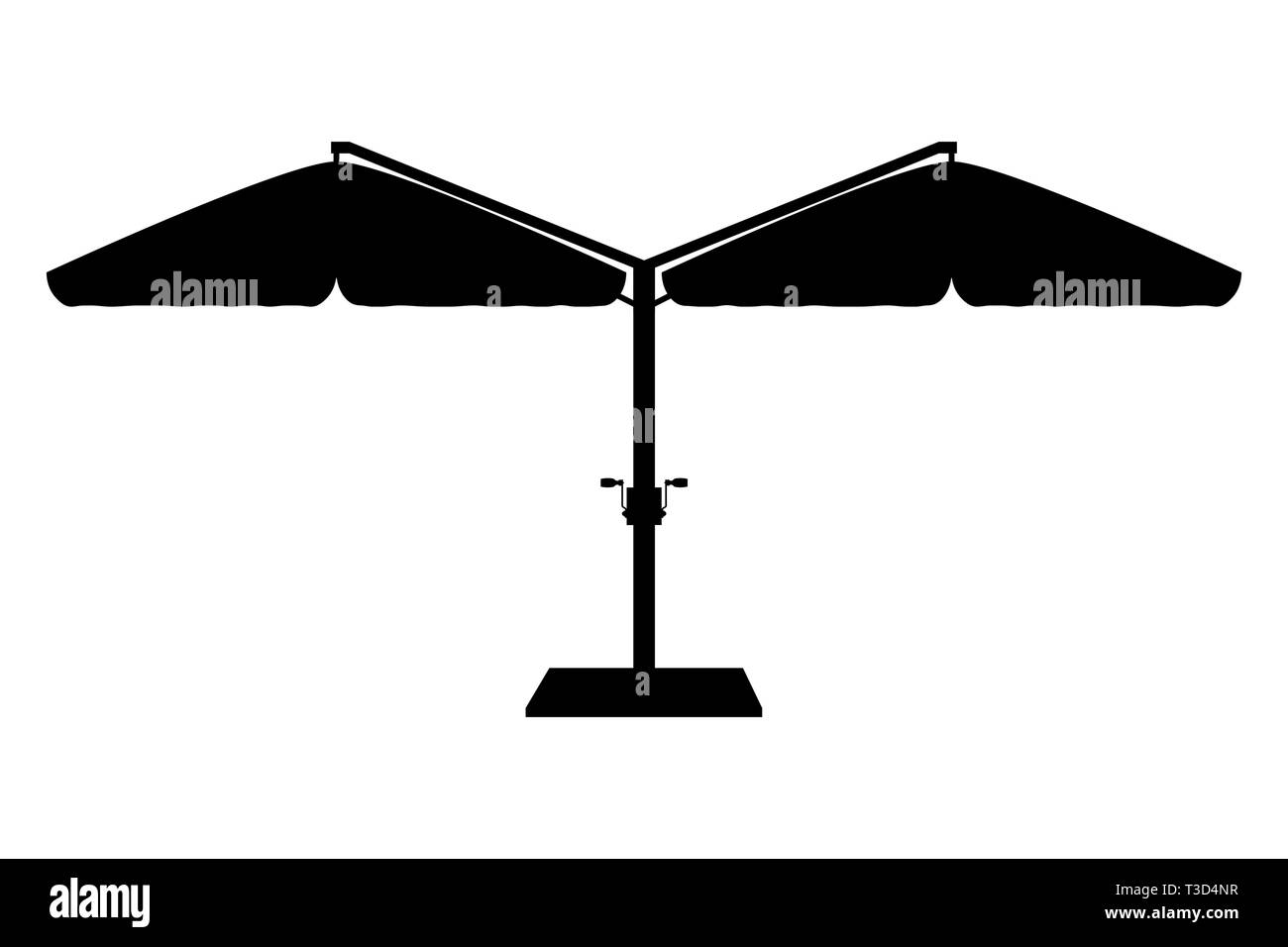 large sun umbrella for bars and cafes on the terrace or the beach black outline silhouette vector illustration isolated on white background Stock Vector