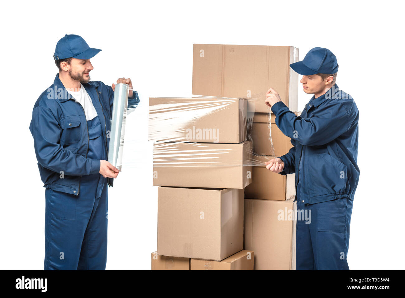https://c8.alamy.com/comp/T3D5W4/two-movers-wrapping-cardboard-boxes-with-roll-of-stretch-film-isolated-on-white-T3D5W4.jpg