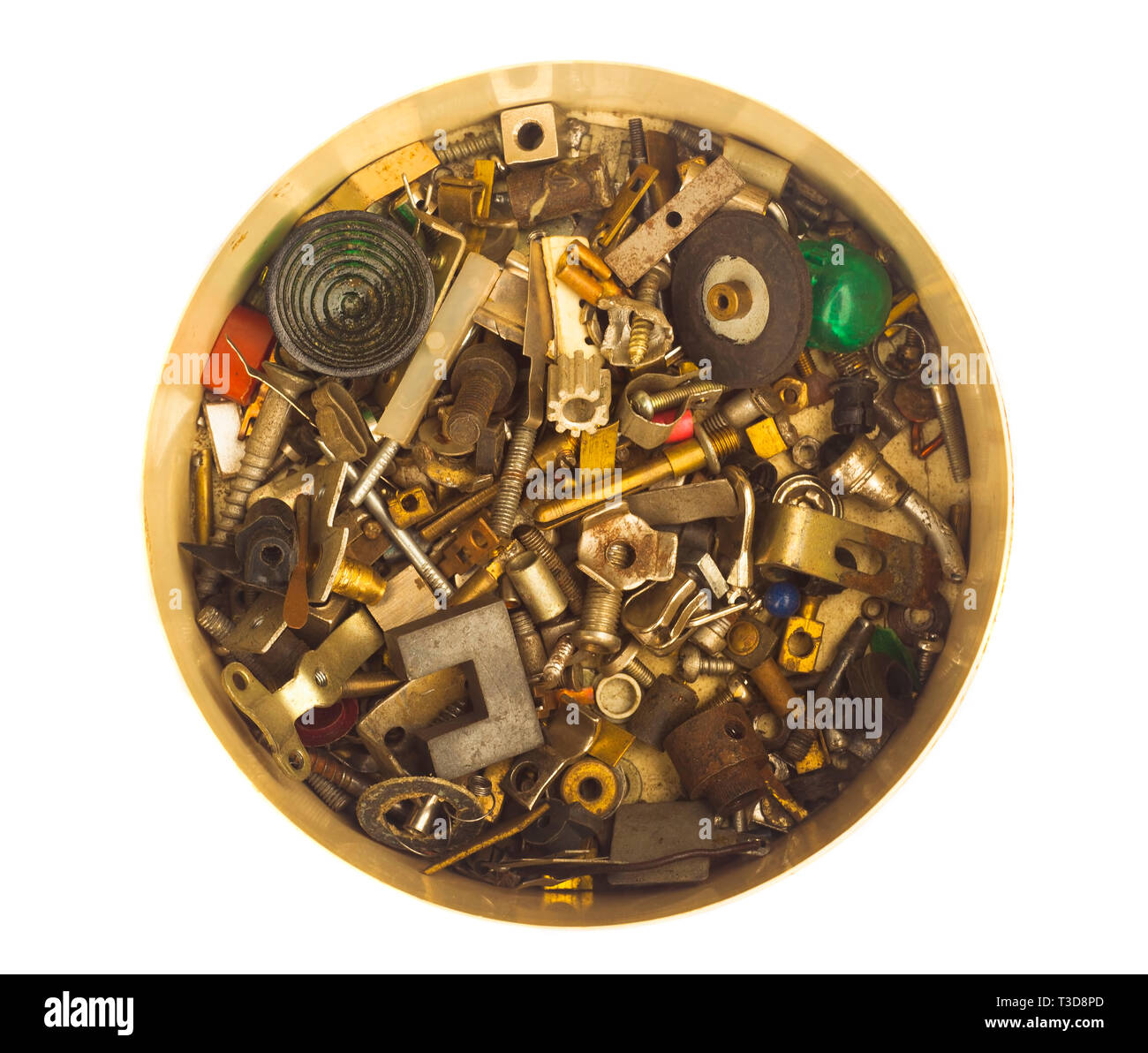 box full of old metal parts and pieces isolated Stock Photo Alamy