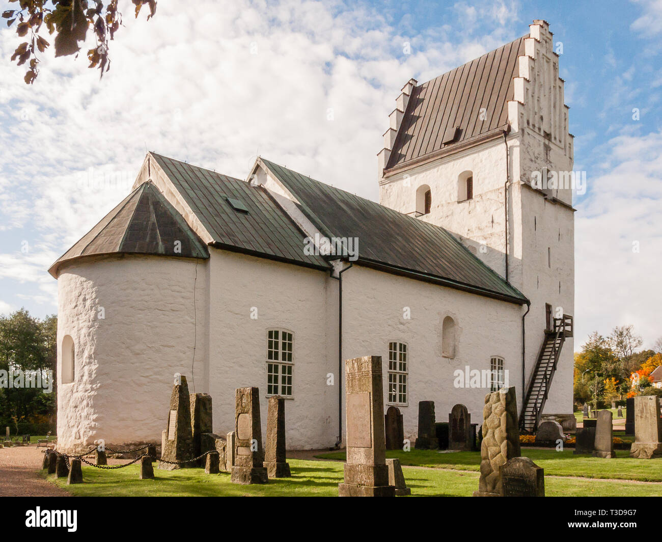 Romanesque church in Sweden with stepped gables. Finja, Oct 07, 2009, Stock Photo