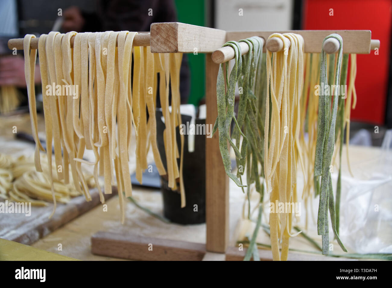 Homemade pasta - Closeup of process of making cooking. Chef make fresh ...
