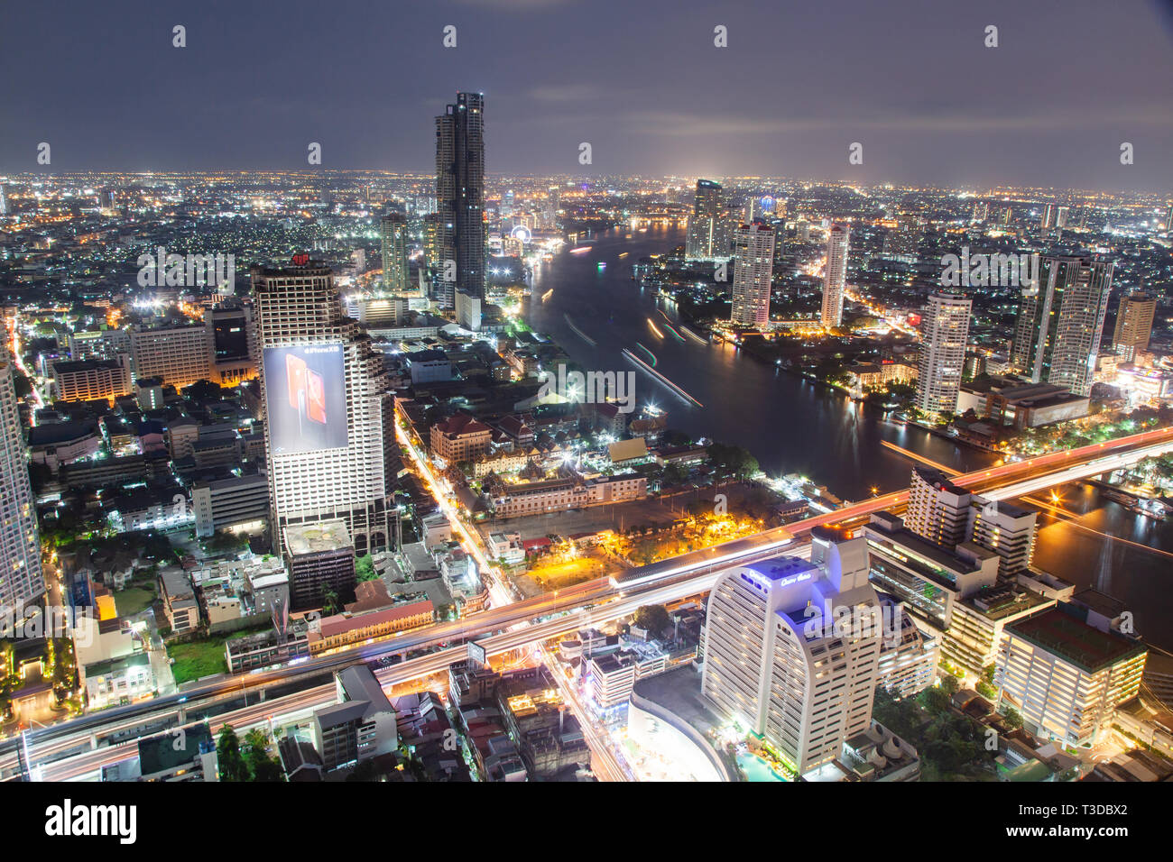 aerial night view of Bangkok City skyscrapers Thailand Stock Photo - Alamy
