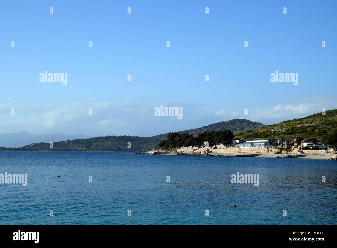 Ksamil beach - Albanian riviera. Ionic sea coast near Saranda. Albana. Stock Photo