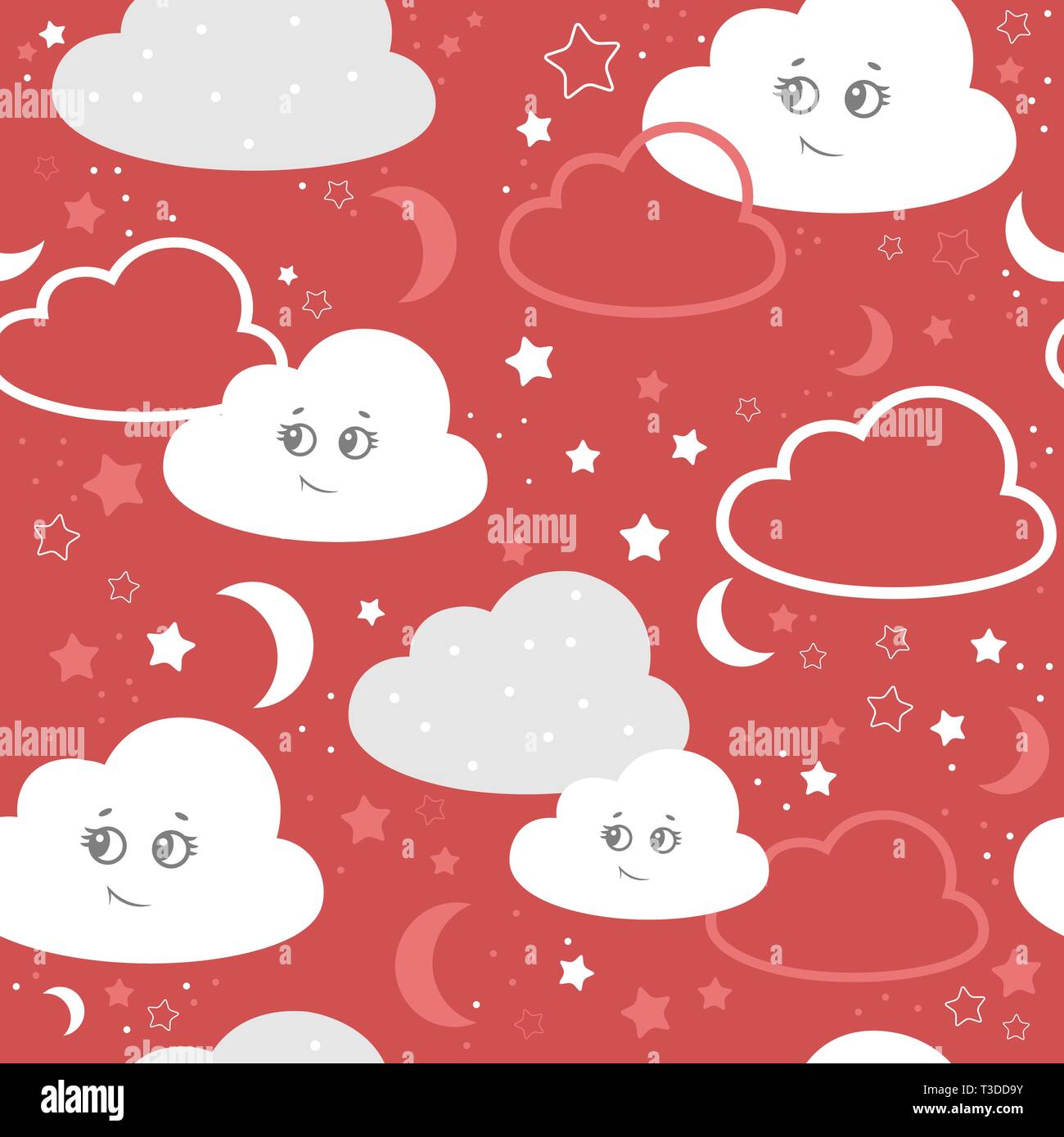 Vector Illustration Baby Seamless Pattern Children Seamless Pattern With Cute Clouds Stars On A Red Background Stock Vector Image Art Alamy