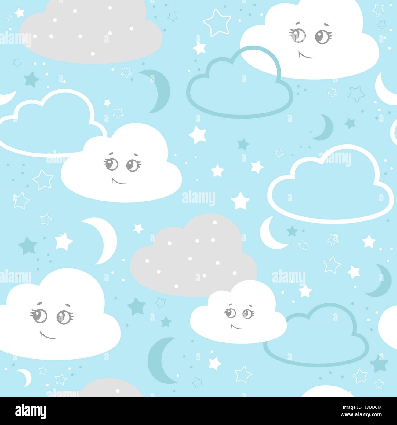 Vector Illustration Baby Seamless Pattern Children Seamless Pattern With Cute Clouds Stars On A Blue Background Stock Vector Image Art Alamy