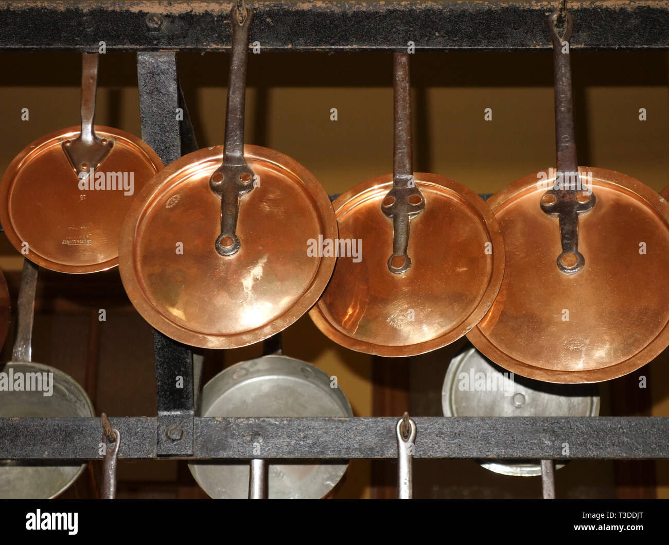 Copper pans in the kitchen of Biltmore House, Asheville, North Carolina