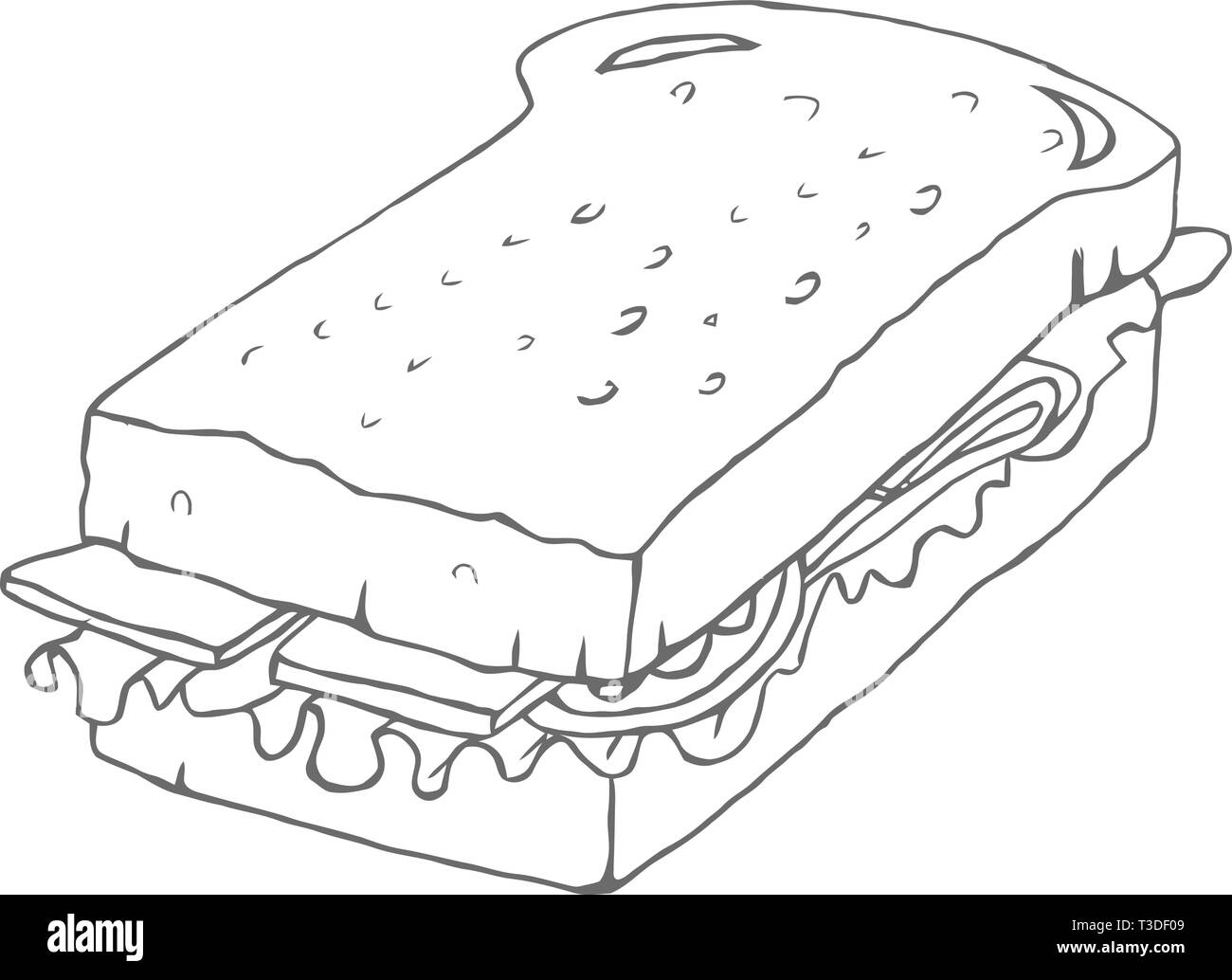 Sandwich outline drawing. Great for restaurant menu or banner Stock Vector