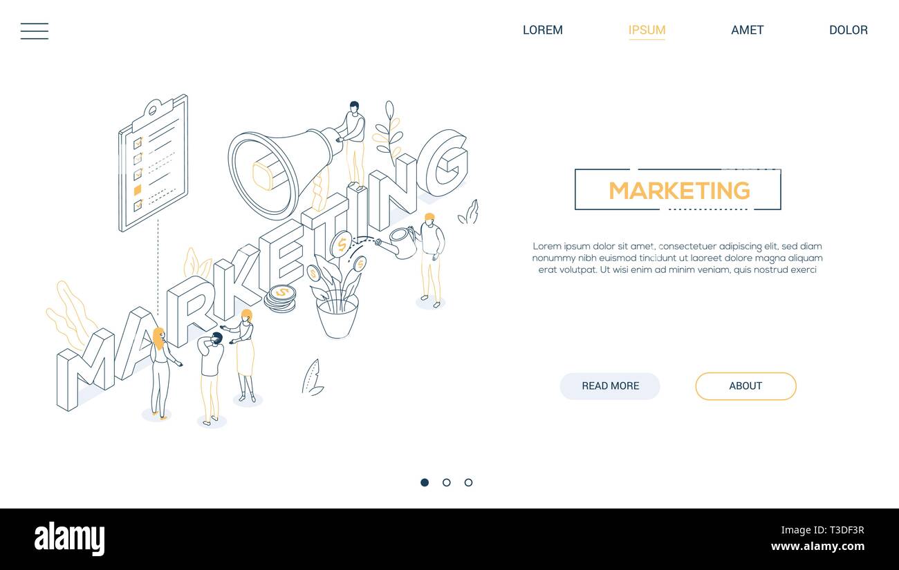 Marketing Strategy Line Design Style Isometric Web Banner Stock