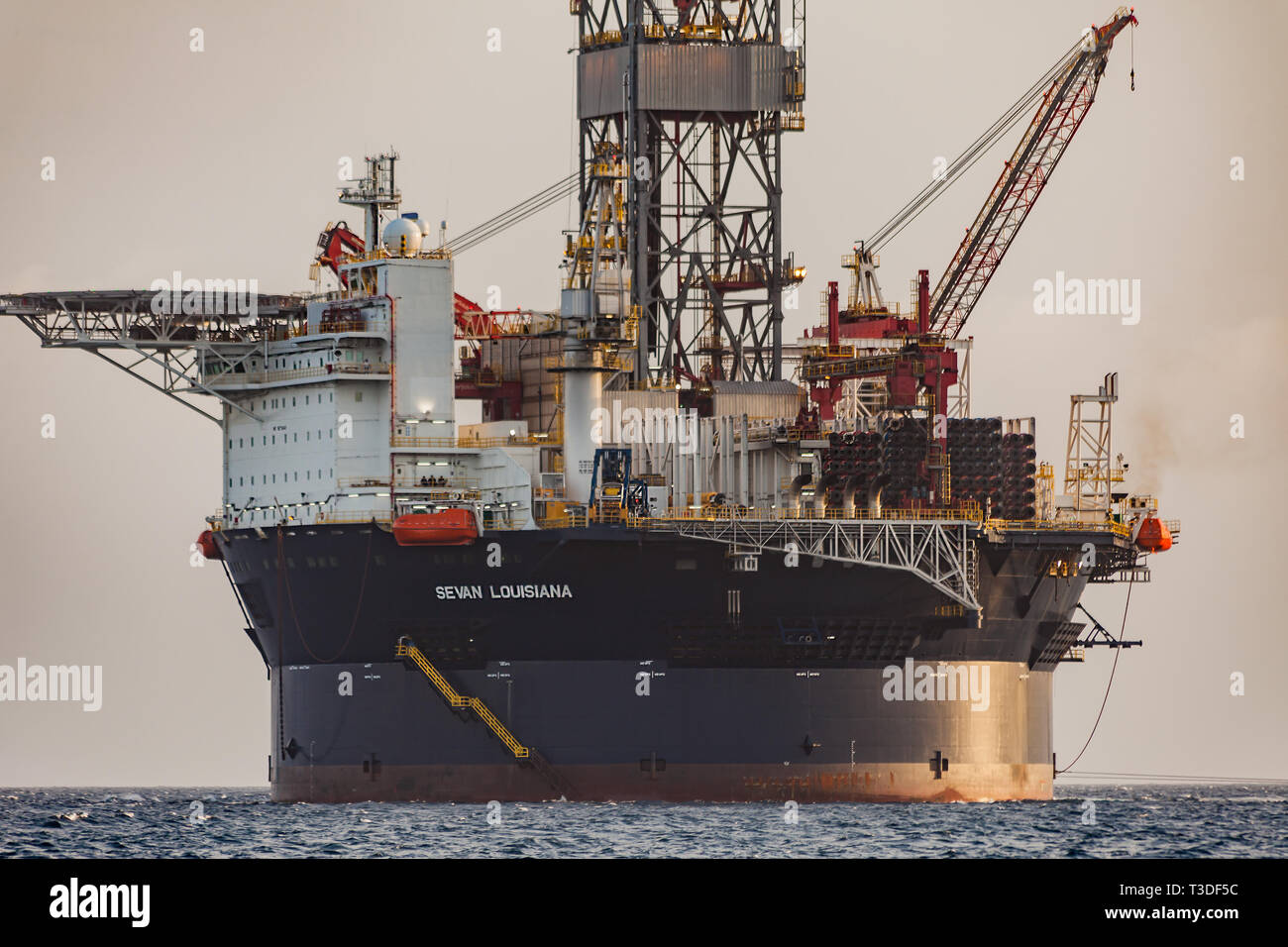 Curacao, Caribbean - April 02, 2014: The oil rig 'Sevan Louisiana' off the Curacao coast in the Caribbean. Mobile Offshore Drilling Unit (MODU) based  Stock Photo