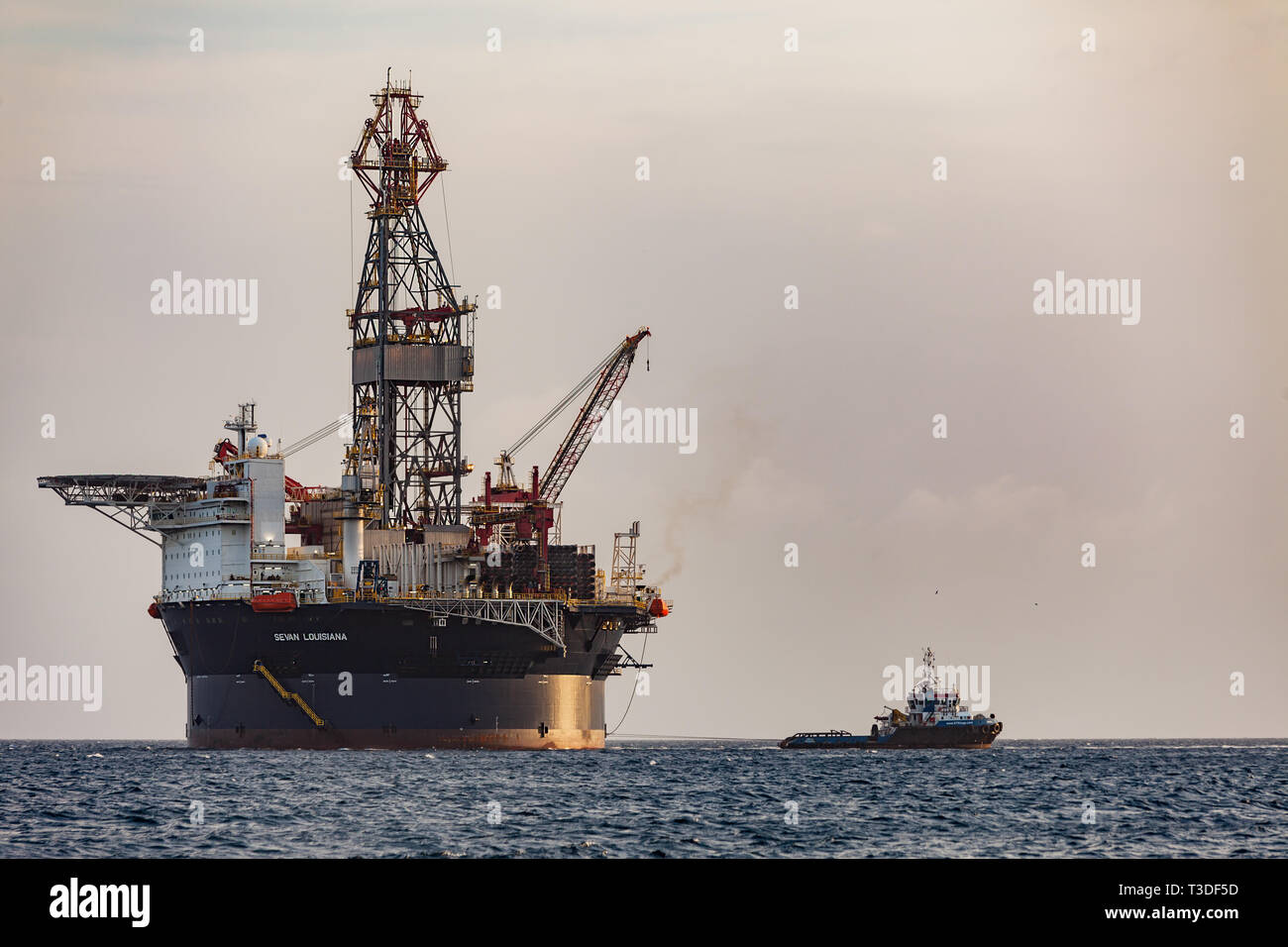 Curacao, Caribbean - April 02, 2014: The oil rig 'Sevan Louisiana' off the Curacao coast in the Caribbean. Mobile Offshore Drilling Unit (MODU) based  Stock Photo