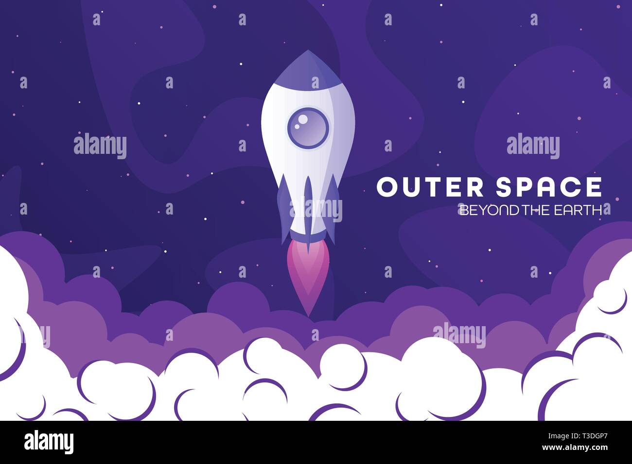 Space futuristic modern colorful background with rocket. Starship, spaceship in night sky. Solar system, galaxy and universe exploration. Vector Stock Vector