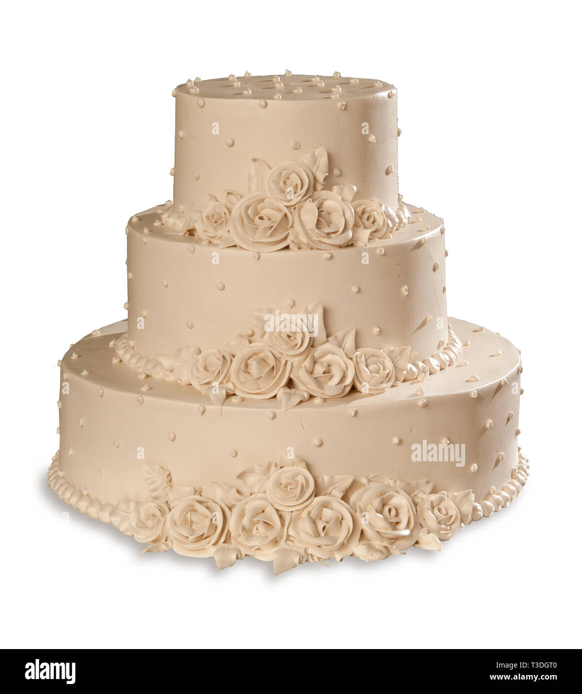 Ivory Rose Tiered Wedding Cake Stock Photo