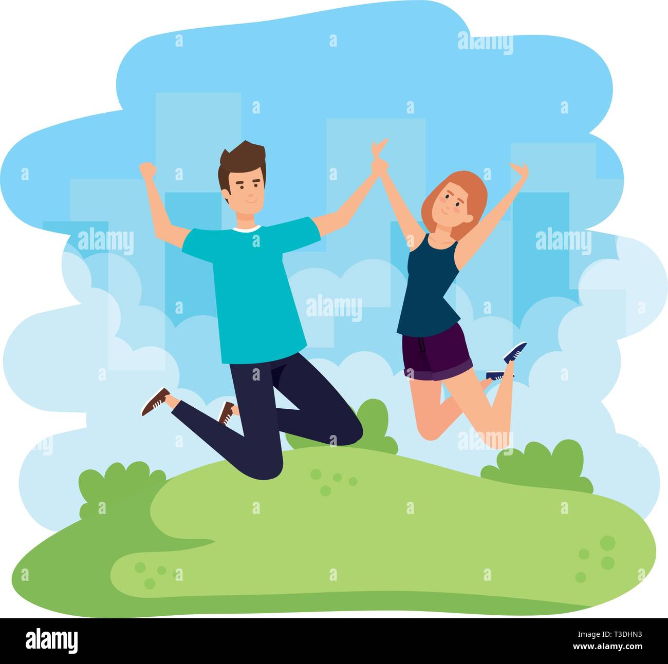 young couple celebrating in the park Stock Vector Image & Art - Alamy