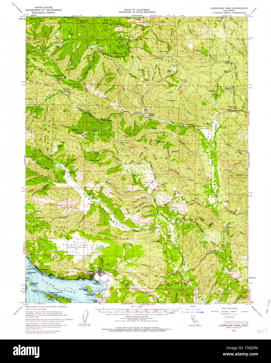USGS TOPO Map California CA Clearlake Oaks 297115 1960 62500 Restoration Stock Photo