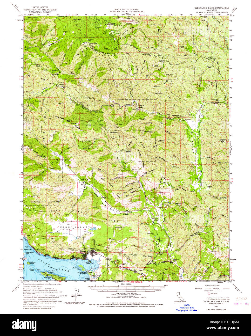 USGS TOPO Map California CA Clearlake Oaks 297116 1960 62500 Restoration Stock Photo