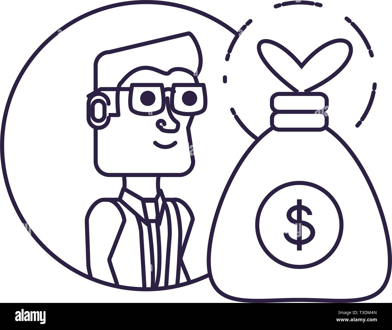 businessman in frame circular with money bag vector illustration design ...