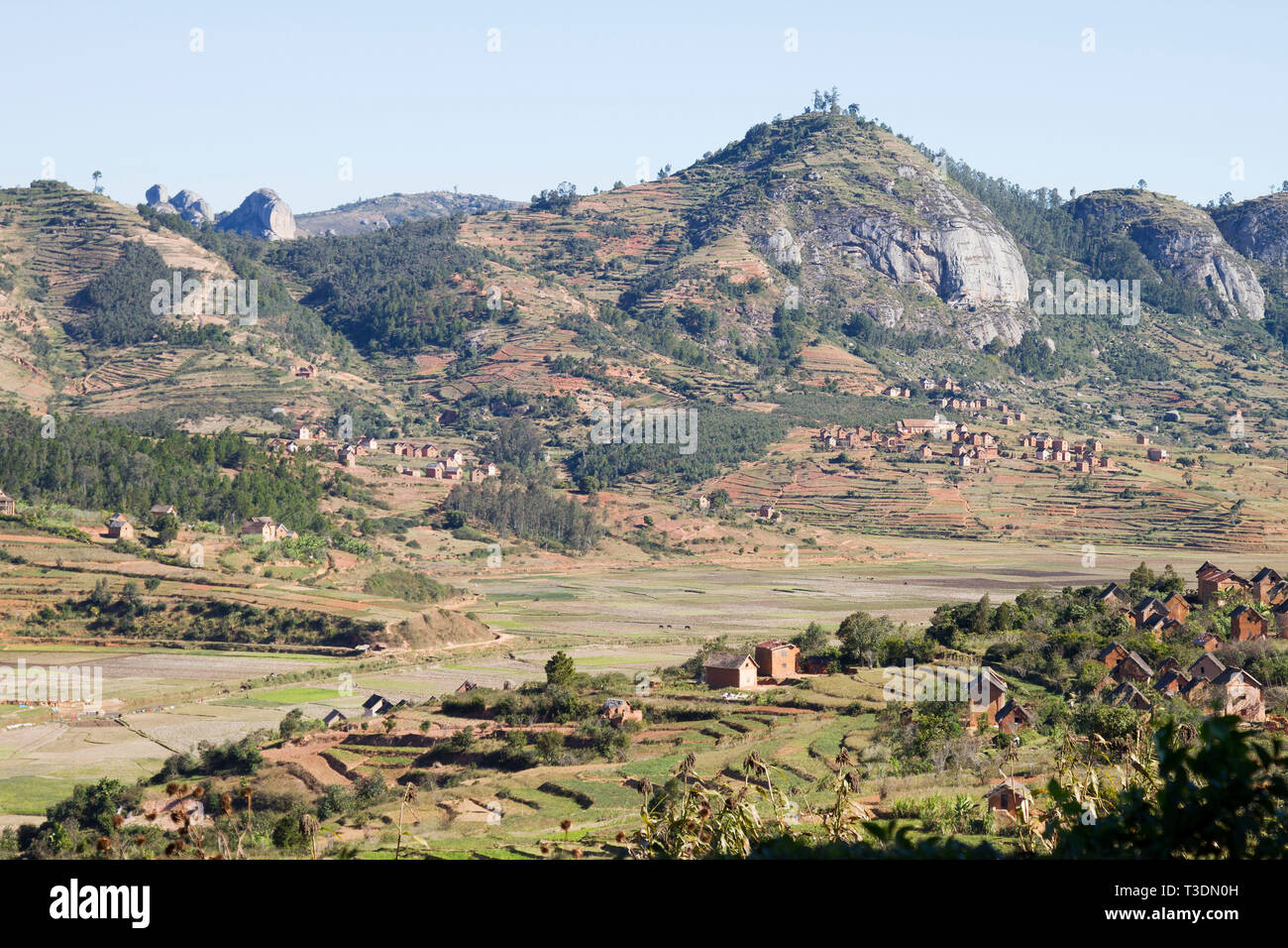 Madagascan hill country landscape scene,Madagascar Stock Photo