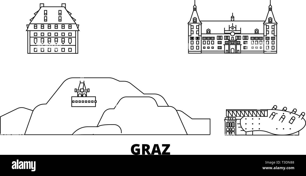 Austria, Graz line travel skyline set. Austria, Graz outline city