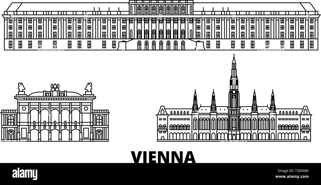 Austria, Vienna line travel skyline set. Austria, Vienna outline city vector illustration, symbol, travel sights, landmarks. Stock Vector
