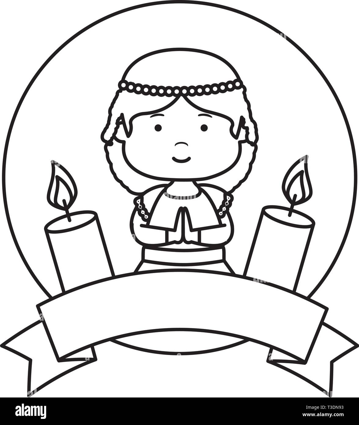 little girl with ribbon and candles first communion Stock Vector Image ...