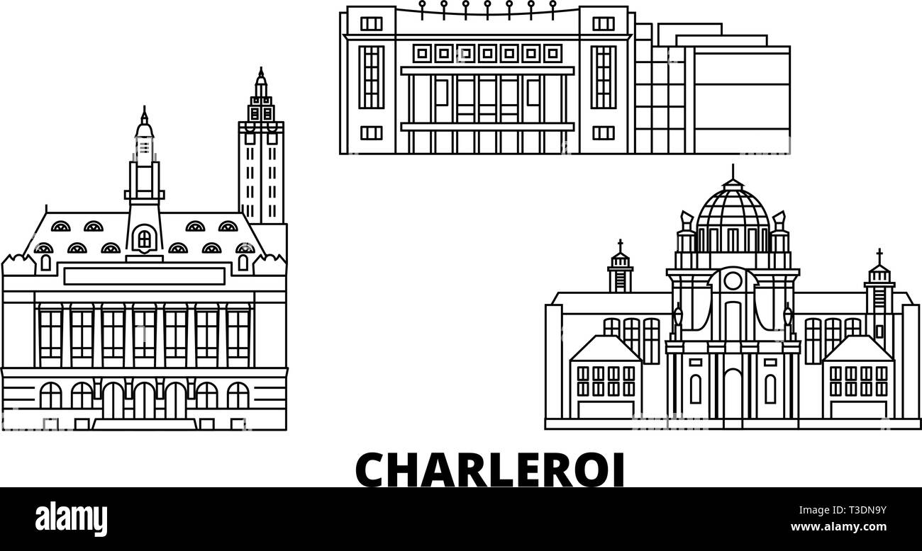 Belgium, Charleroi line travel skyline set. Belgium, Charleroi outline city vector illustration, symbol, travel sights, landmarks. Stock Vector