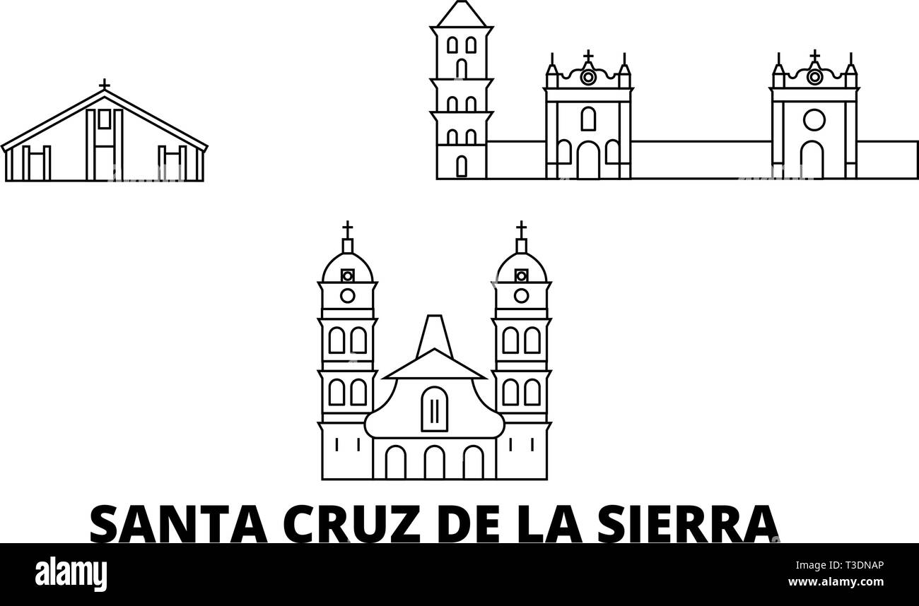 Bolivia, Santa Cruz De La Sierra line travel skyline set. Bolivia, Santa Cruz De La Sierra outline city vector illustration, symbol, travel sights Stock Vector