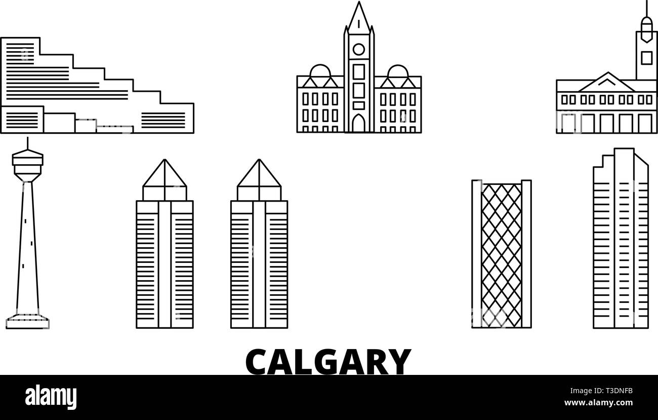 Canada, Calgary line travel skyline set. Canada, Calgary outline city vector illustration, symbol, travel sights, landmarks. Stock Vector