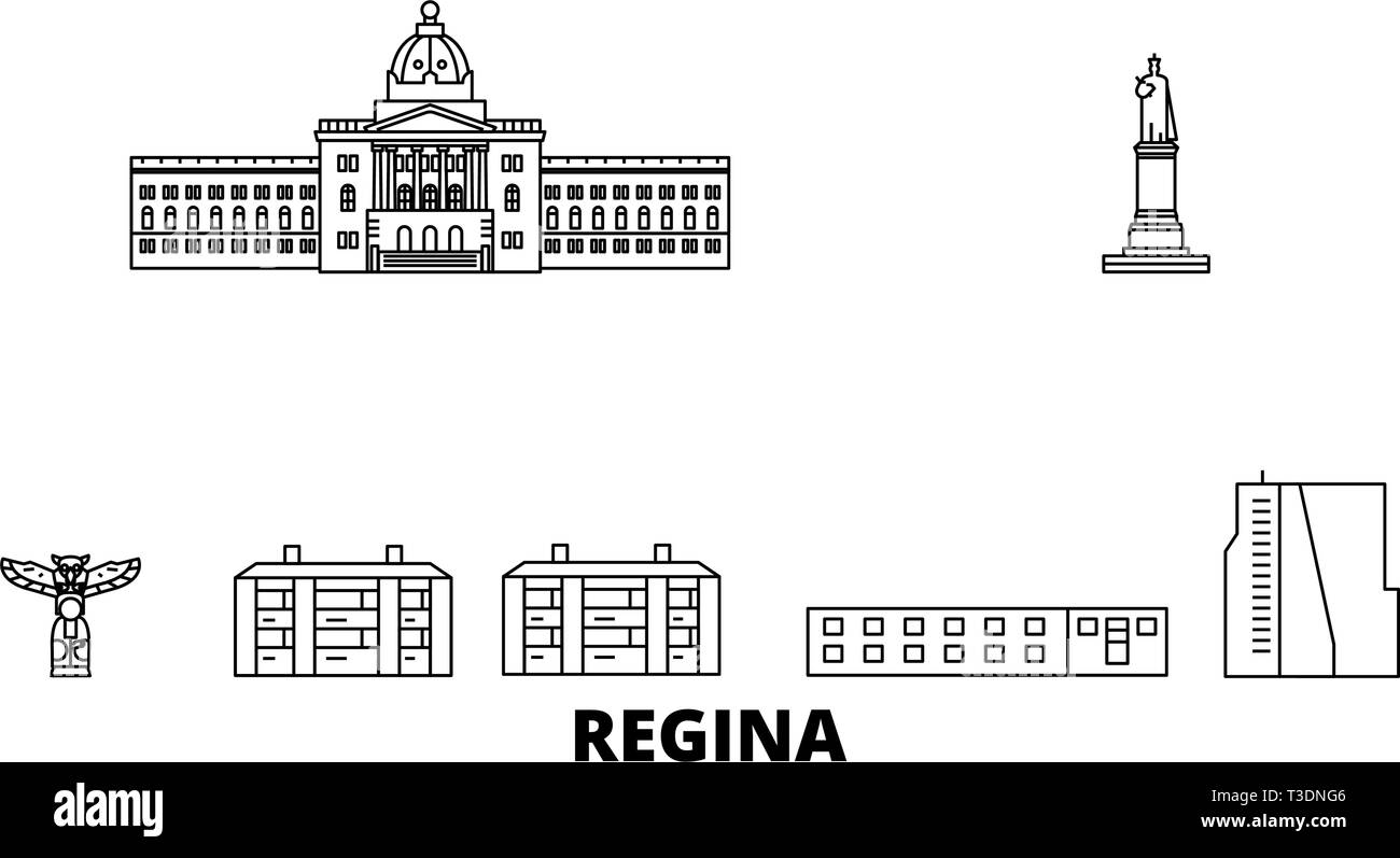 Canada, Regina line travel skyline set. Canada, Regina outline city vector illustration, symbol, travel sights, landmarks. Stock Vector