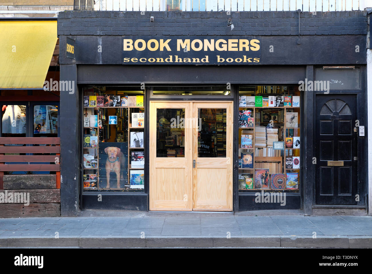 Book Mongers second hand books book shop window xterior facade on Coldharbour Lane in Brixton South London SW9 England UK   KATHY DEWITT Stock Photo