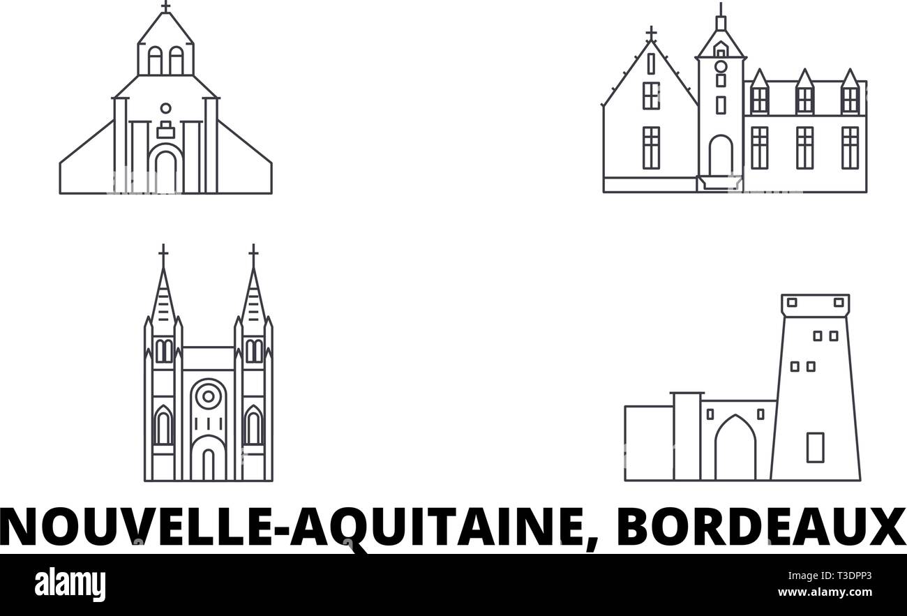 France, Bordeaux line travel skyline set. France, Bordeaux outline city vector illustration, symbol, travel sights, landmarks. Stock Vector